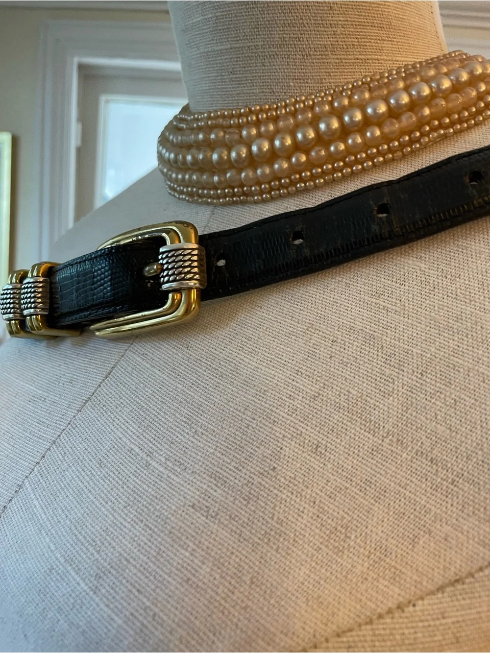 Brighton Black Textured Leather Belt with Gold & Silver Accents